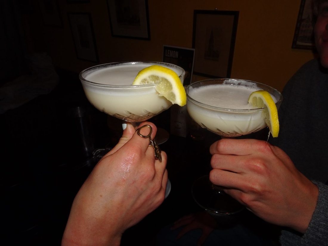 Twee gasten proosten met hun versgemaakte cocktails.